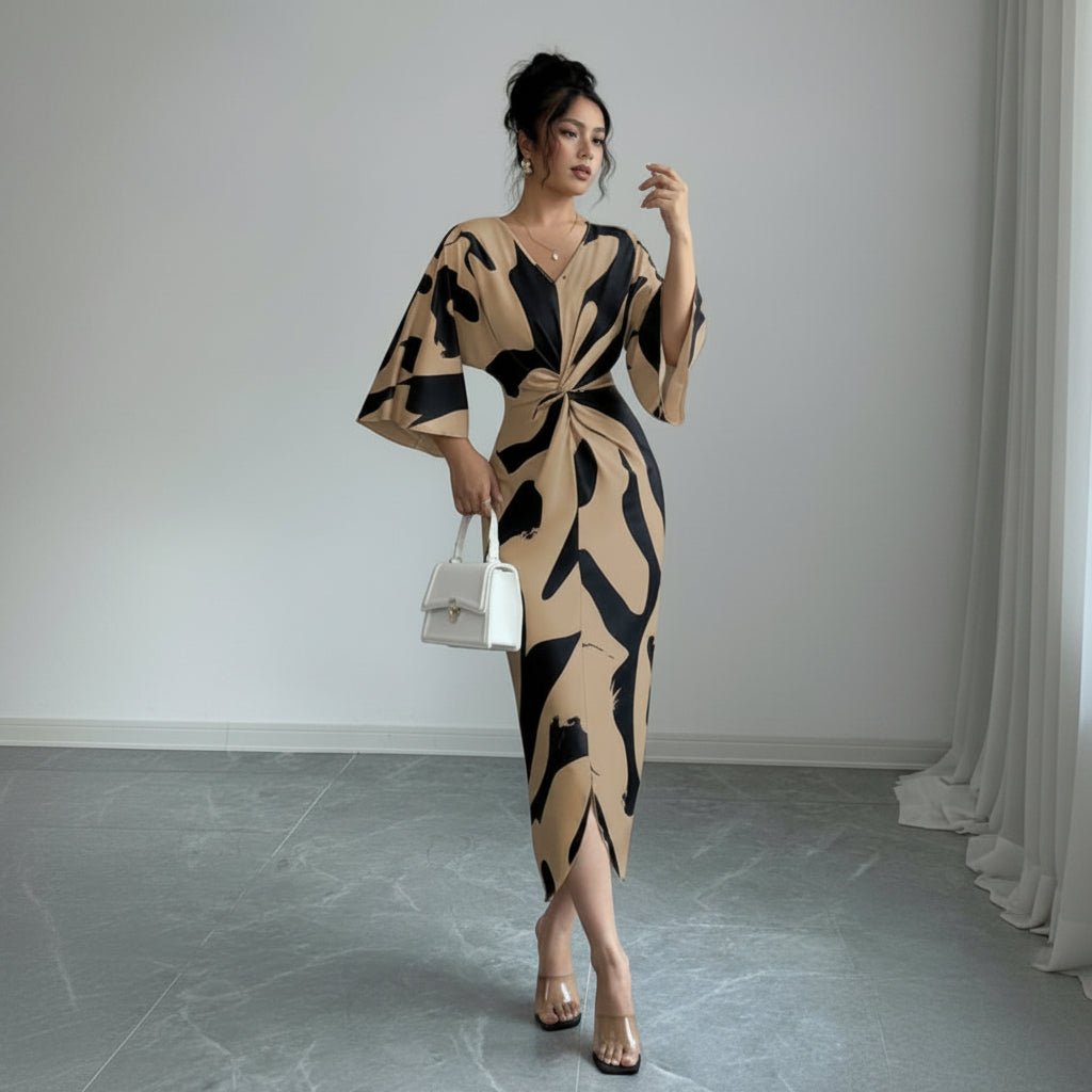 Abstract Twist Waist Midi Dress
