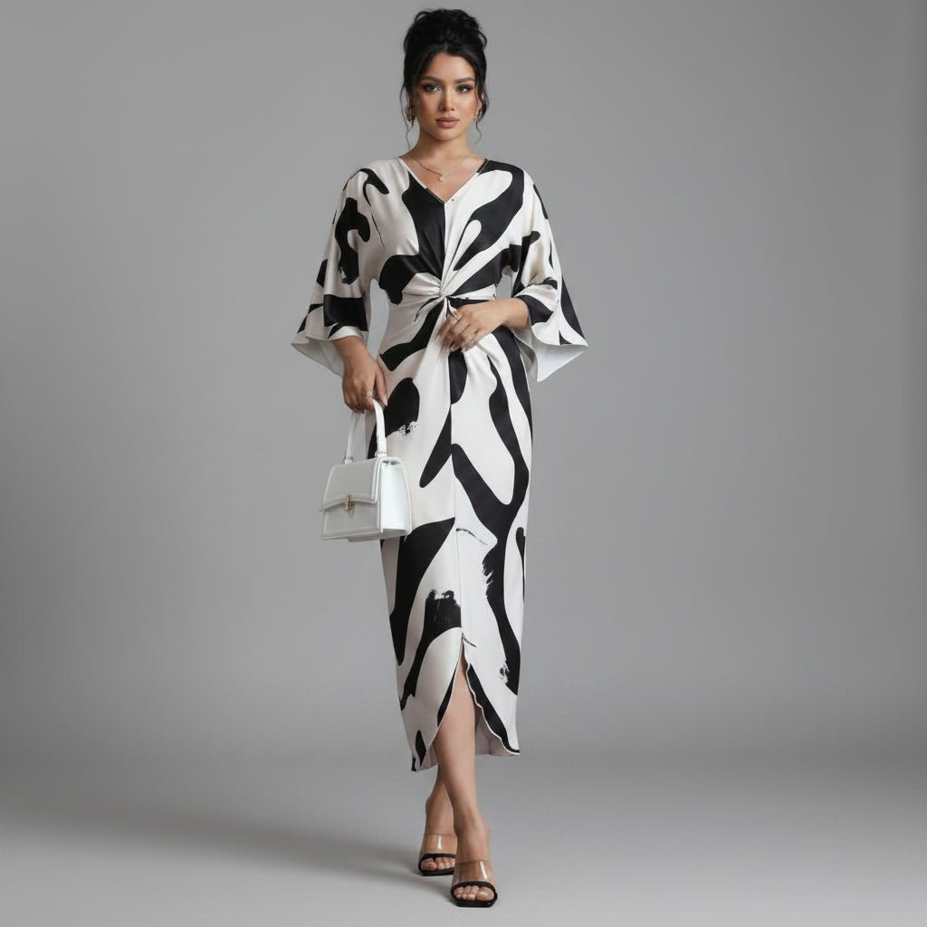 Abstract Twist Waist Midi Dress