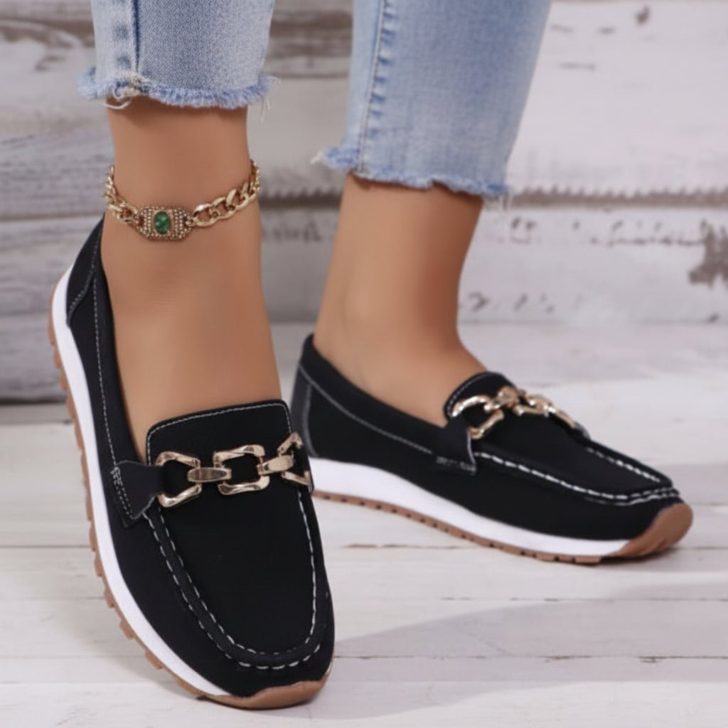 Leather Chain Detail Loafers