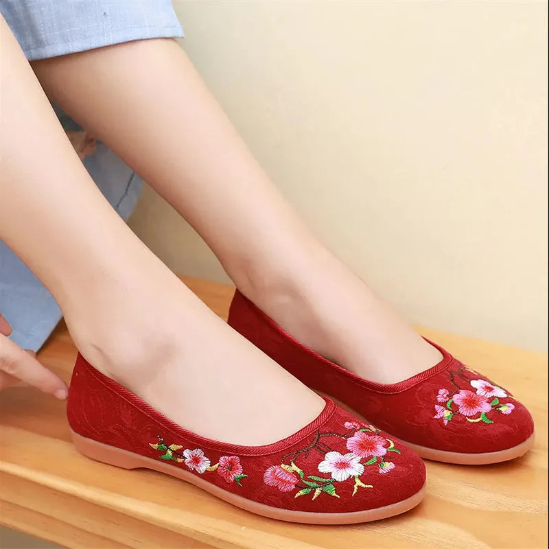 Floral Embroidered Canvas Flats