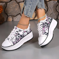 Floral Print Lace Up Platform Sneakers