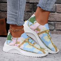 Floral Print Knit Platform Sneakers
