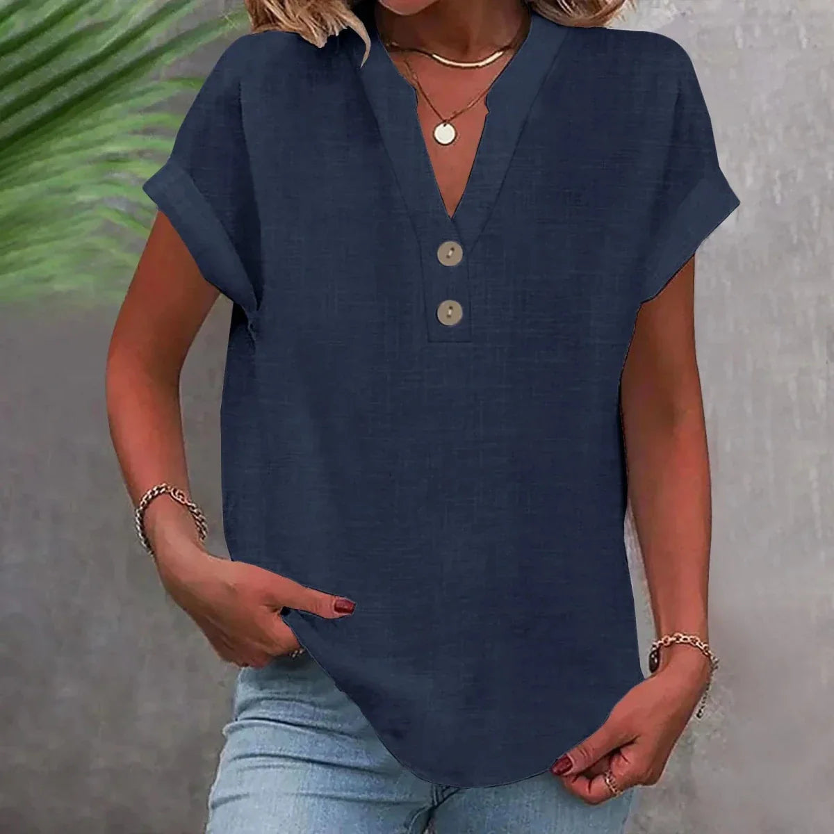 Breathable Linen V Neck Top