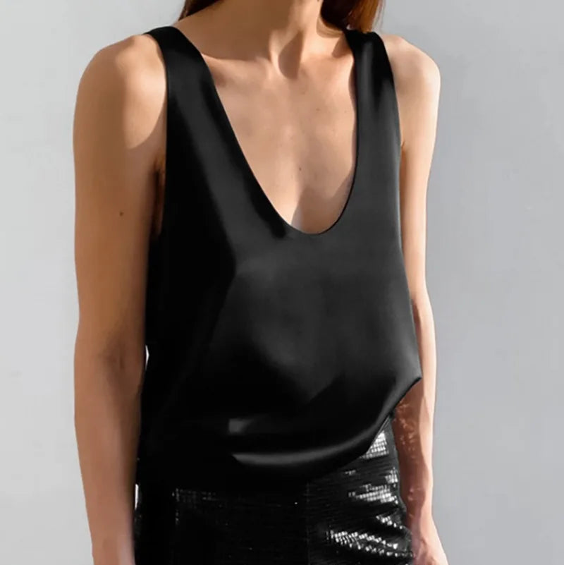 Deep Drape Satin Tank Effortless Elegance Top