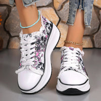 Floral Print Lace Up Platform Sneakers