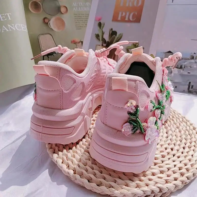 Pink Applique Platform Sports Shoes