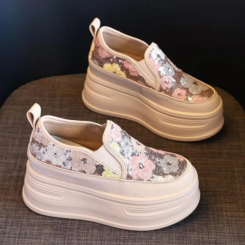 Sequin Platform Slip On Sneakers