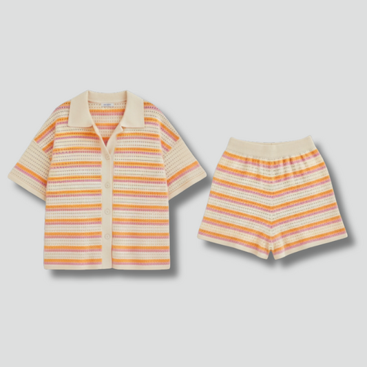 Women’s Two Piece Set with Short Sleeve Shirt and Shorts