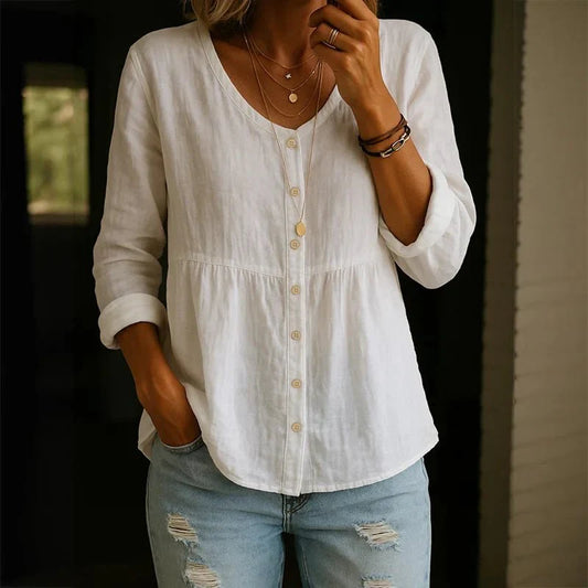 Breathable V Neck Linen Blouse
