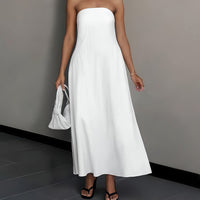 Elegant Backless Linen Dress, Women's High Waist Maxi, Summer Collection