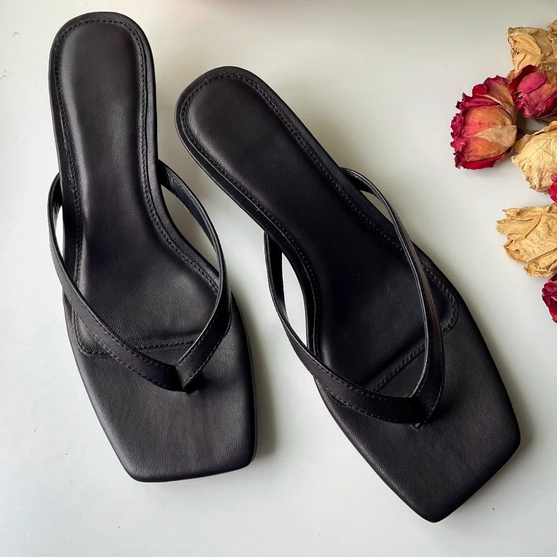 Elegant SquareToe KittenHeelSandals Womens