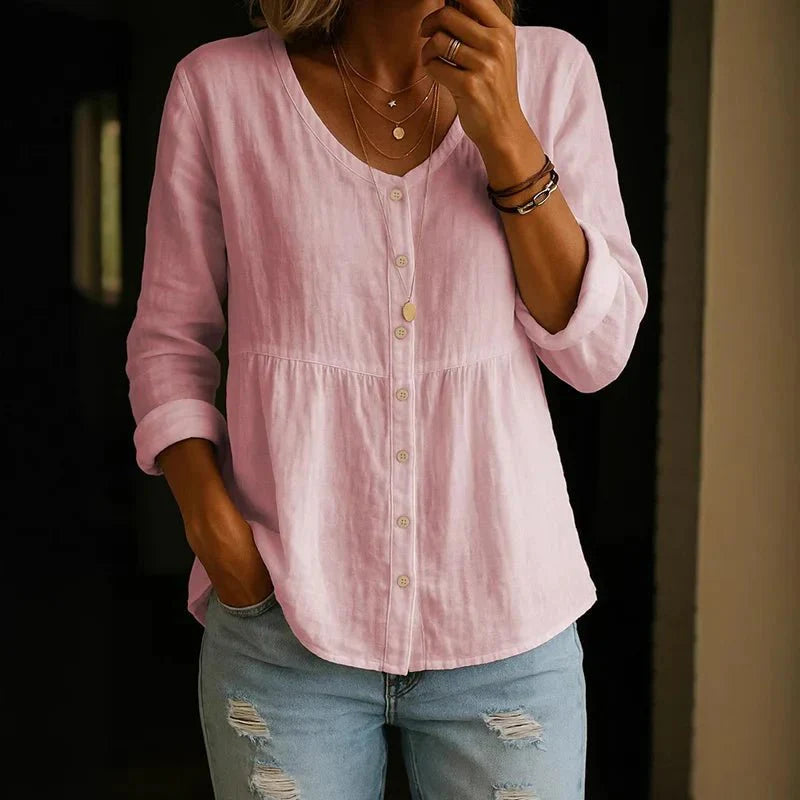 Breathable V Neck Linen Blouse