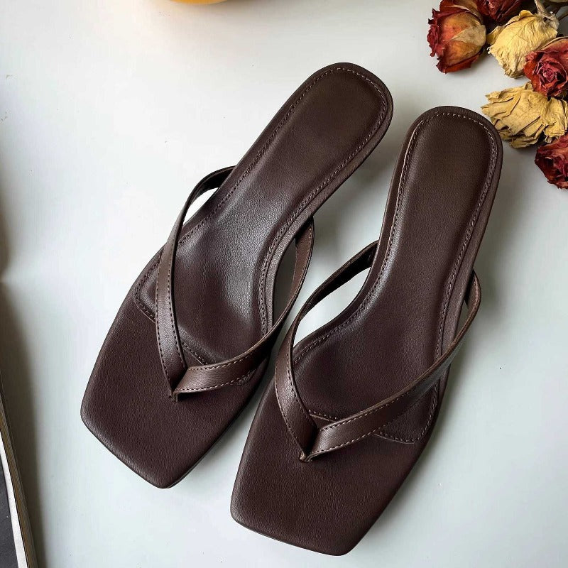Elegant SquareToe KittenHeelSandals Womens