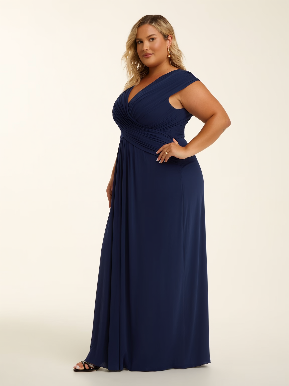 Elegant Formal Maxi Dress | Navy Blue / S | side | Bimbloo