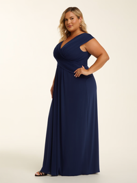 Elegant Formal Maxi Dress | Navy Blue / S | side | Bimbloo