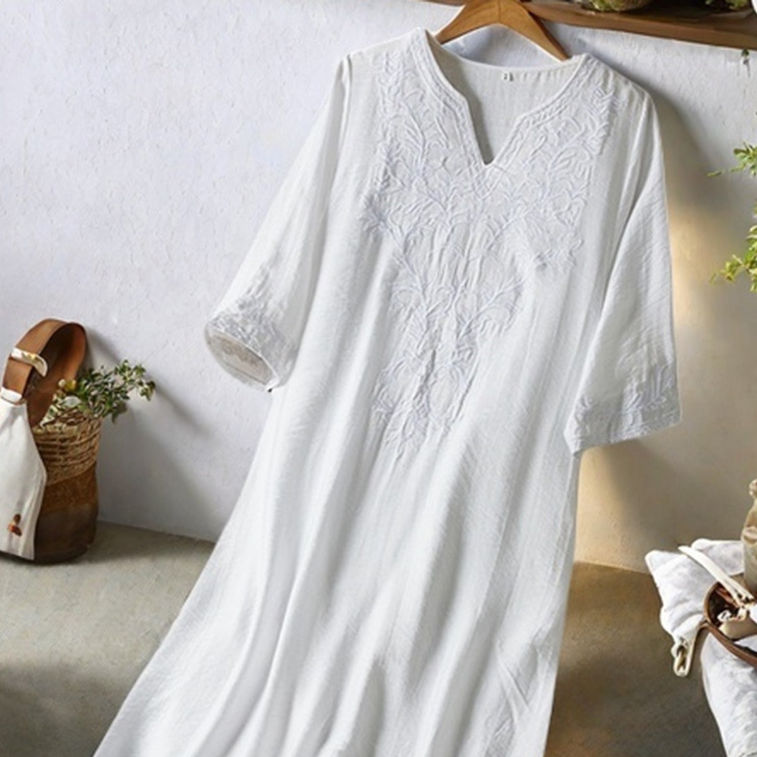 Midi Dress for Women | V-Neck Midi Embroidered Dress | Lightweight Summer  Dress for Everyday Wear