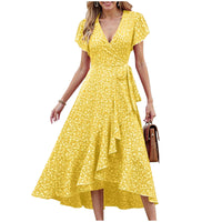 Floral Wrap V Neck Dress