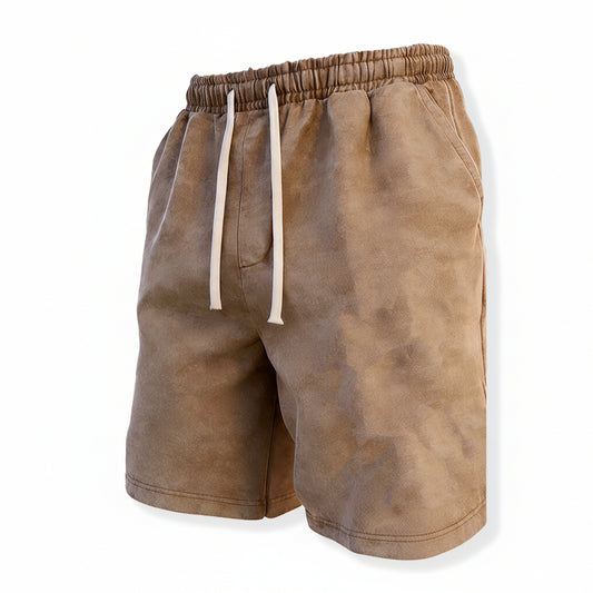 Coffee Brown Cotton Loungewear Shorts Elastic Waist Loose Fit
