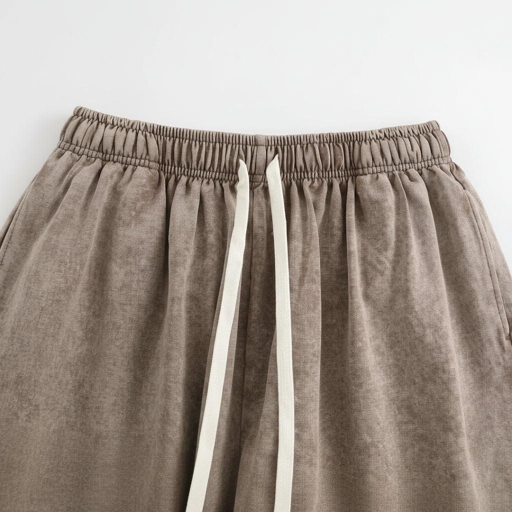 Coffee Brown Cotton Loungewear Shorts Elastic Waist Loose Fit