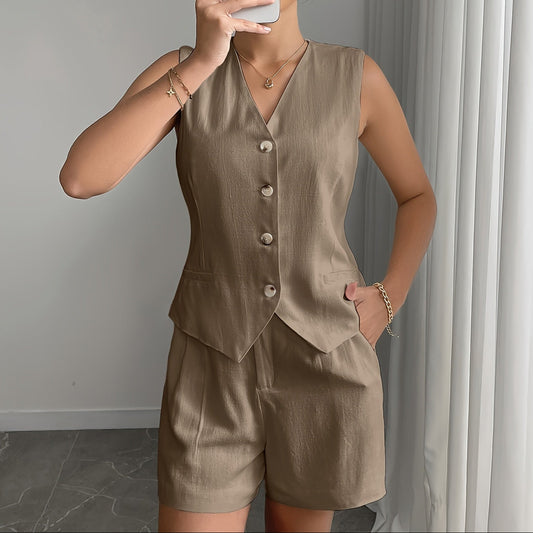 Elegant Vest Shorts Set