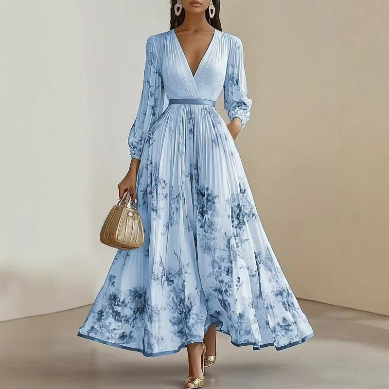 Elegant Floral Pleated Maxi Dress