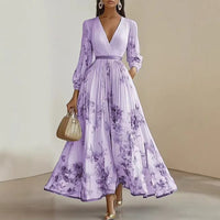 Elegant Floral Pleated Maxi Dress