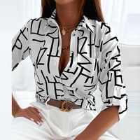 Printed Collared Button Blouse