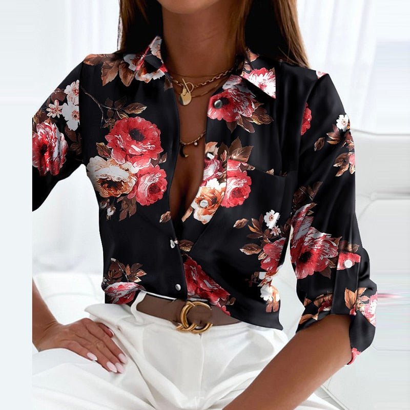 Printed Collared Button Blouse