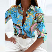 Printed Collared Button Blouse
